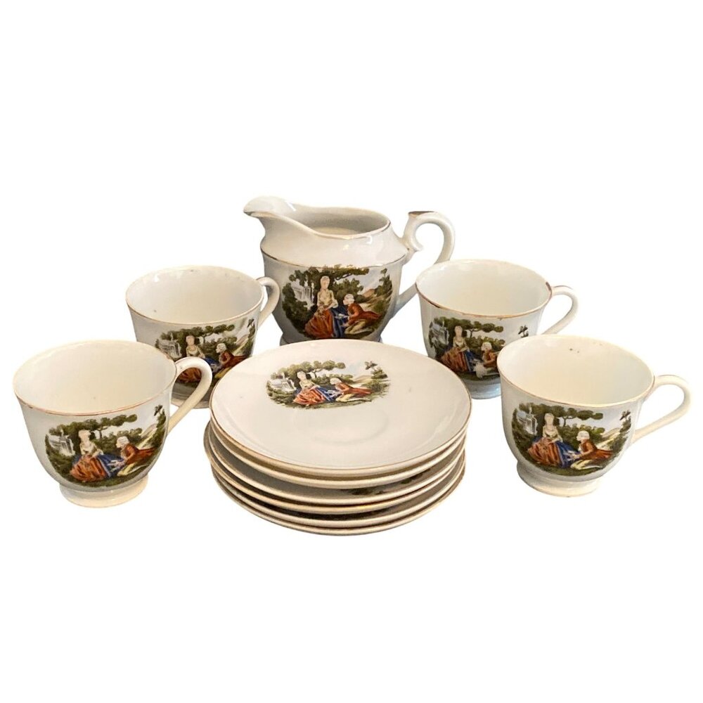 VTG Victorian Fragonard Couple China Cup Saucer Creamer Demitasse Replacement
